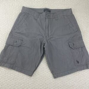 US Polo Assn. Cargo Shorts Men's Waist 36 X 10 Flap Pockets Gray Hiking Beach